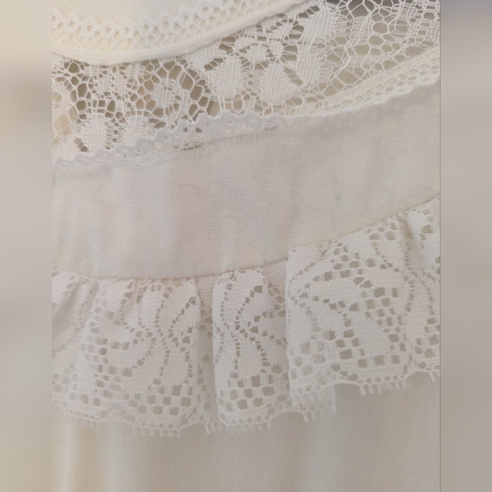 🤍 Vintage S Dress Fairy Prairie Cottage Wedding Cream Lace Puff Sleeves - Picture 3 of 16